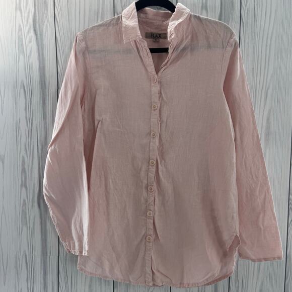 FLAX Shirt Womens Small Pink Natural Linen Button Down Collared Long Sleeve - Picture 1 of 7